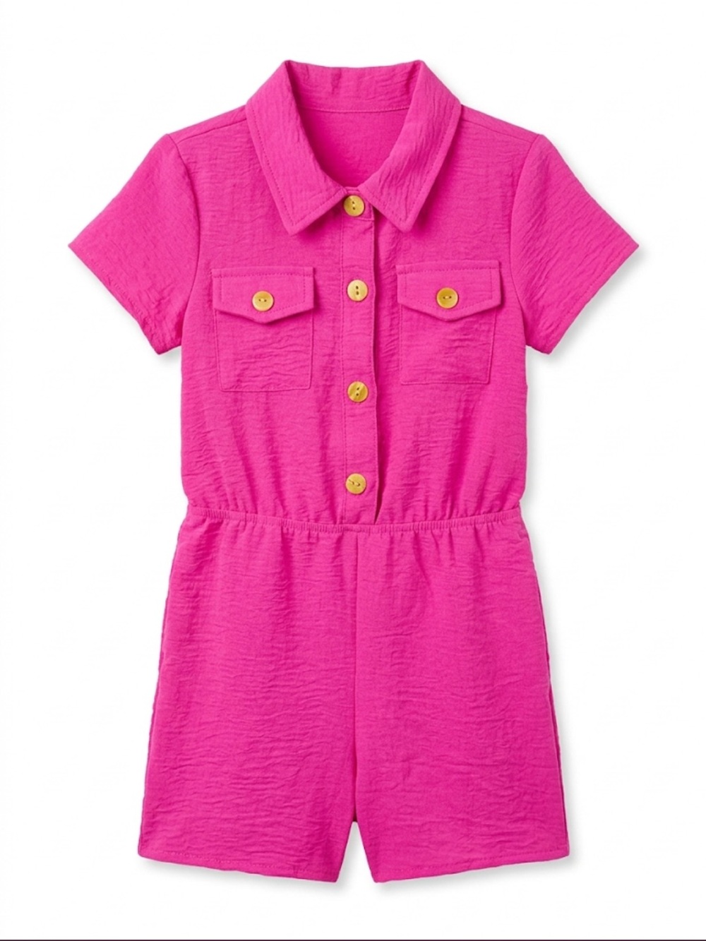 Girls' Hot Pink Short Sleeve One-Piece Romper
